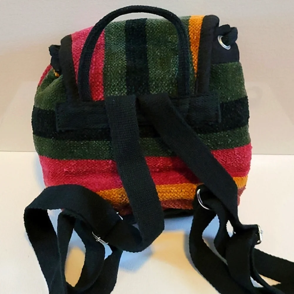 Multicolored Striped Backpack mini bag 100% Cotton New